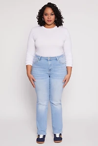 Womens Plus Size WAX Frayed Detail Straight Leg Jeans, Blue, Size 16