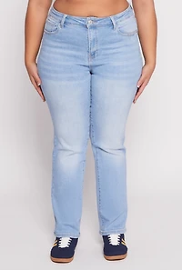 Womens Plus WAX Frayed Detail Straight Leg Jeans, Blue,