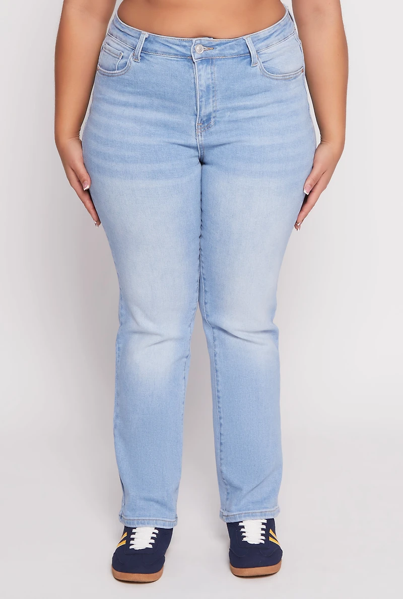 Plus WAX Frayed Detail Straight Leg Jeans