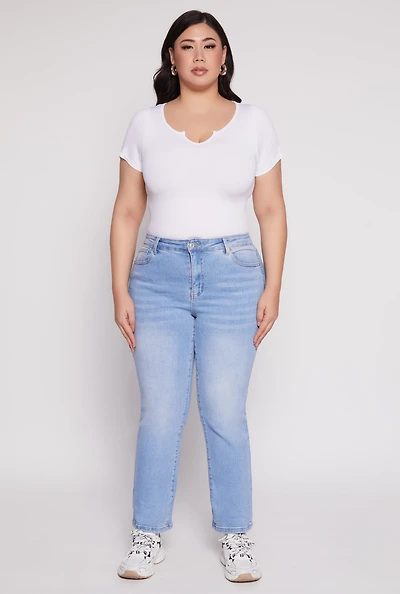 Womens Plus Size WAX Frayed Detail Straight Leg Jeans, Blue, Size 14