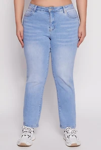 Womens Plus WAX Frayed Detail Straight Leg Jeans, Blue,