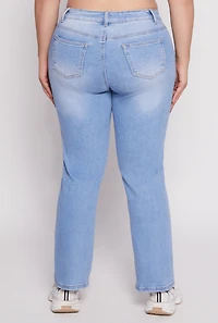 Womens Plus WAX Frayed Detail Straight Leg Jeans, Blue,