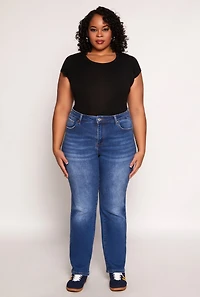 Womens Plus Size WAX Frayed Detail Straight Leg Jeans, Blue, Size 14