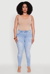 Womens Plus Size WAX Distressed High Waisted Skinny Jeans, Blue, Size 20