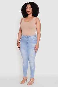 Womens Plus Size WAX Distressed High Waisted Skinny Jeans, Blue, Size 20