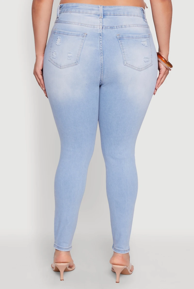 Womens Plus Size WAX Distressed High Waisted Skinny Jeans, Blue, Size 14