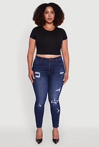 Womens Plus Size WAX Distressed High Waisted Skinny Jeans, Blue, Size 20