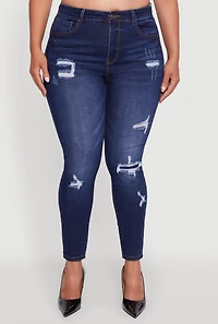 Womens Plus Size WAX Distressed High Waisted Skinny Jeans, Blue, Size 20