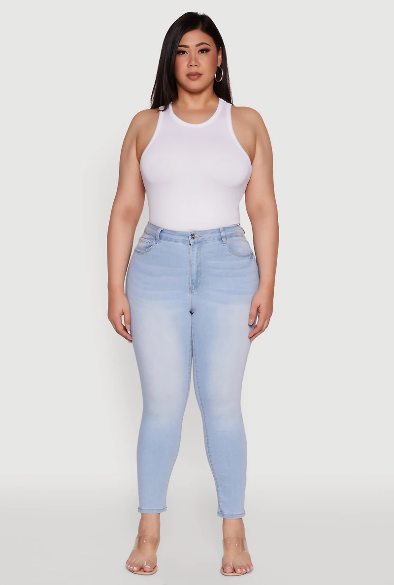 Womens Plus Size WAX High Waist Whiskered Jeans, Blue, Size 20