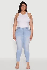 Womens Plus Size WAX High Waist Whiskered Jeans, Blue, Size 20