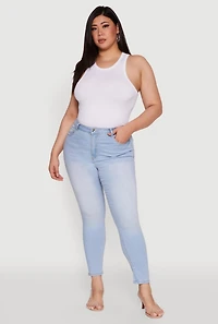 Womens Plus Size WAX High Waist Whiskered Jeans, Blue, Size 20