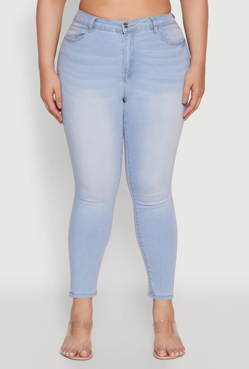 Womens Plus Size WAX High Waist Whiskered Jeans, Blue, Size 20