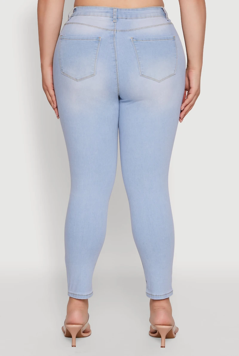 Womens Plus Size WAX High Waist Whiskered Jeans, Blue, Size 20