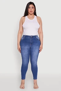 Womens Plus WAX High Waist Whiskered Jeans, Blue,