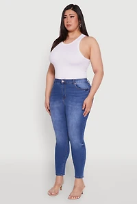 Womens Plus WAX High Waist Whiskered Jeans, Blue,