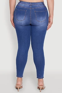 Womens Plus WAX High Waist Whiskered Jeans, Blue,