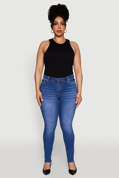 Womens Plus WAX Push Up High Waist Jeans, Blue,