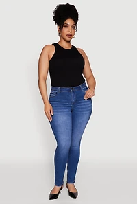 Womens Plus WAX Push Up High Waist Jeans, Blue,