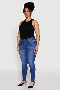 Womens Plus WAX Push Up High Waist Jeans, Blue,