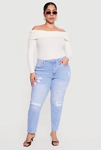 Plus WAX High Waisted Distressed Mom Jeans