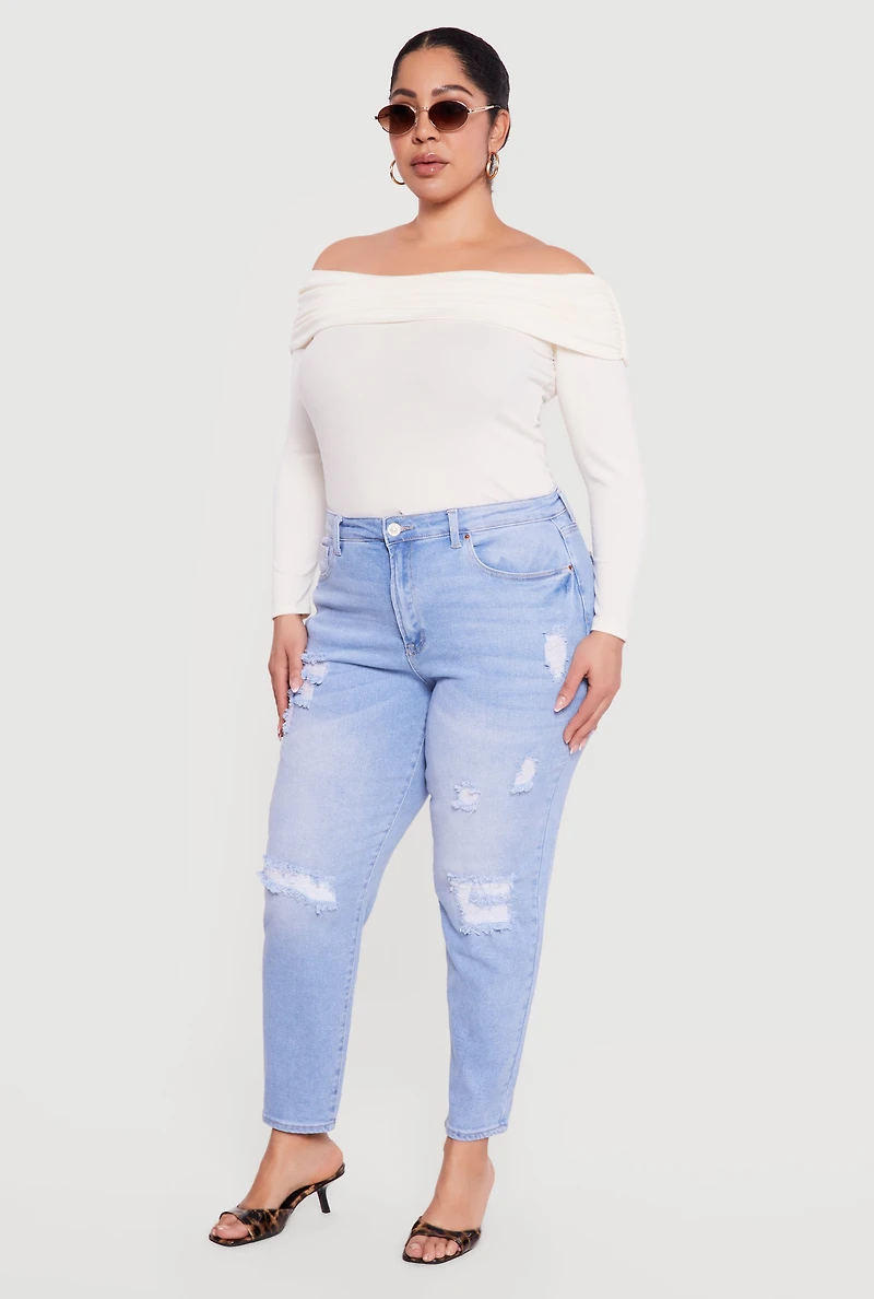 Plus WAX High Waisted Distressed Mom Jeans