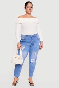 Plus WAX High Waisted Distressed Mom Jeans
