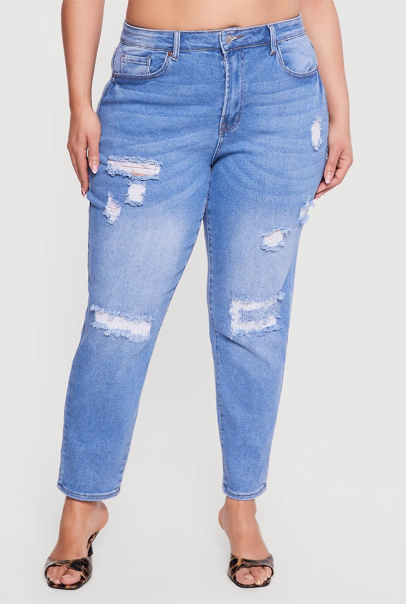 Plus WAX High Waisted Distressed Mom Jeans