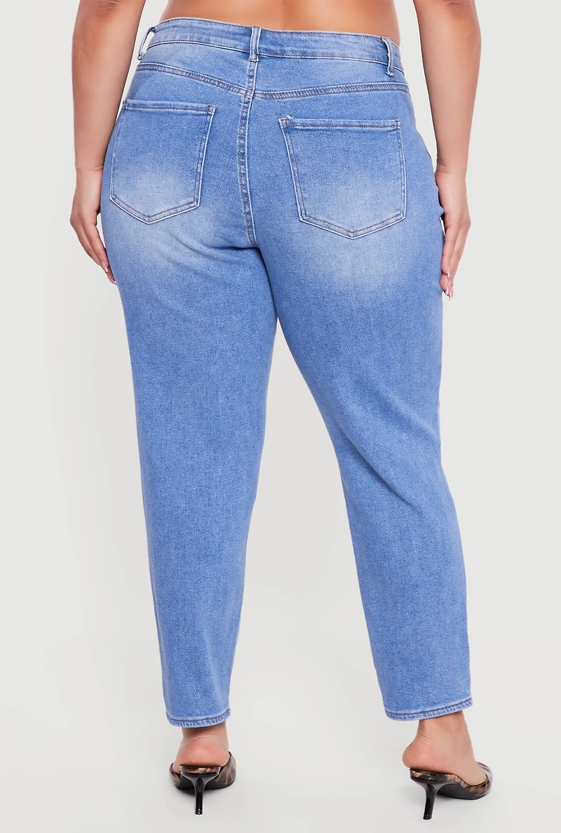 Plus WAX High Waisted Distressed Mom Jeans