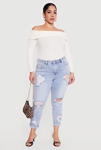 Plus WAX Rolled Cuff Distressed Jeans