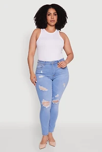 Plus WAX High Waisted Distressed Frayed Skinny Jeans