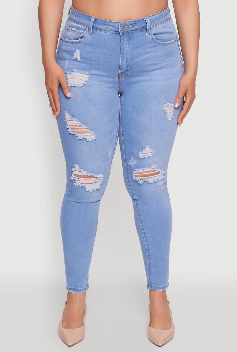 Plus WAX High Waisted Distressed Frayed Skinny Jeans