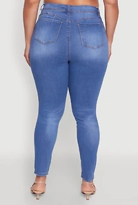 Womens Plus Size WAX High Waisted Distressed Frayed Skinny Jeans, Blue, Size 18