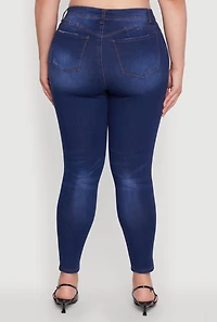 Womens Plus Size WAX High Waisted Distressed Frayed Skinny Jeans, Blue, Size 20