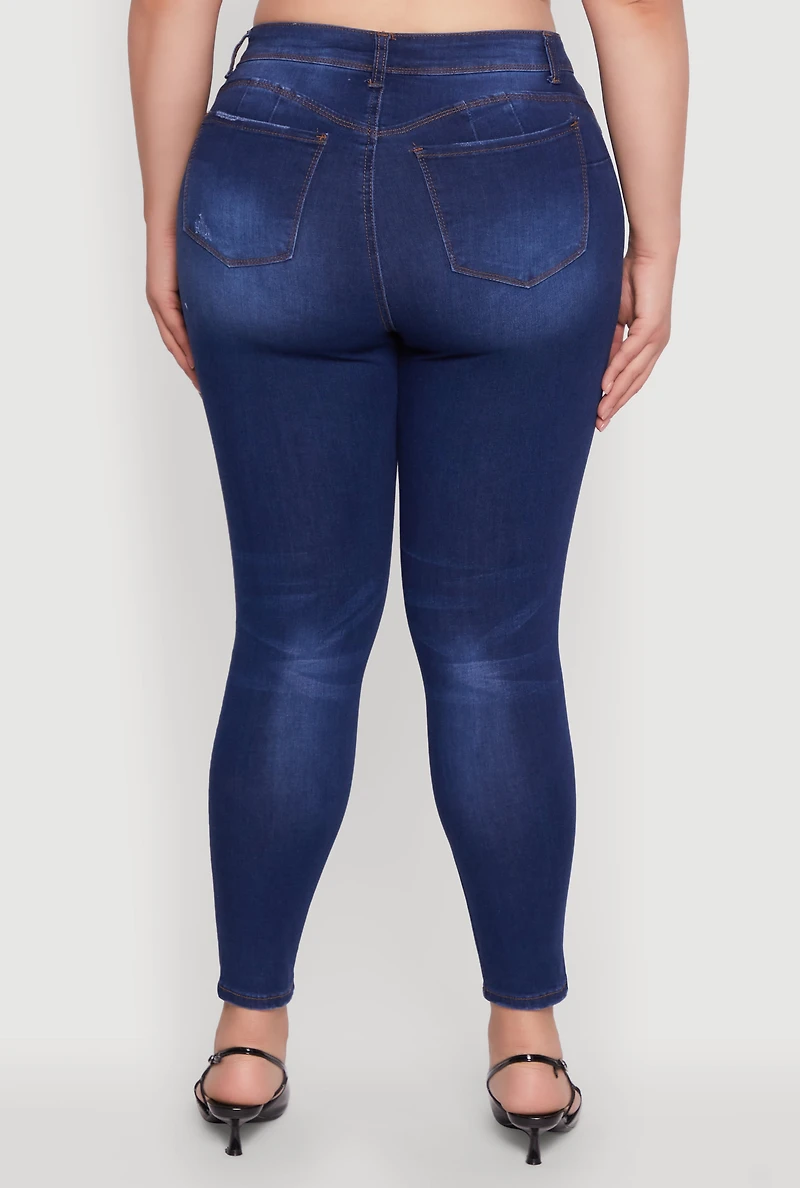 Plus WAX High Waisted Distressed Frayed Skinny Jeans