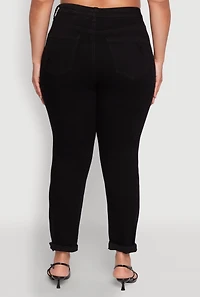 Womens Plus WAX Patch Distressed High Waist Slim Straight Jeans,