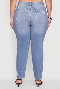 Womens Plus Size WAX Patch Distressed High Waist Slim Straight Jeans, Blue, Size 16