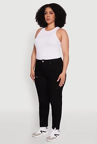 Womens Plus Size WAX High Waist Distressed Jeans, Black, Size 18