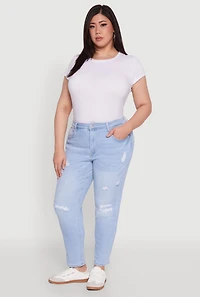 Womens Plus Size WAX High Waist Distressed Jeans, Blue, Size 18