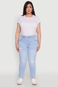 Womens Plus Size WAX High Waist Distressed Jeans, Blue, Size 16