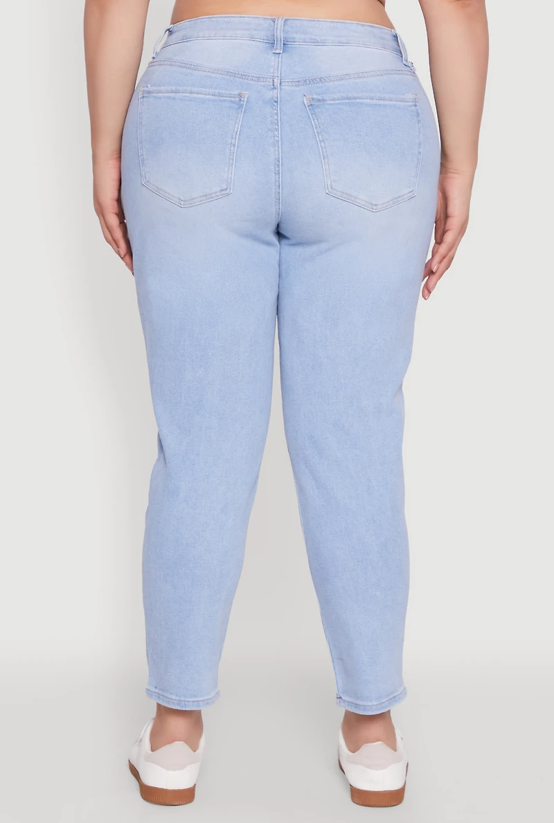 Womens Plus Size WAX High Waist Distressed Jeans, Blue, Size 14