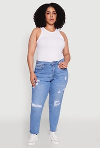 Womens Plus WAX High Waist Distressed Jeans, Blue,