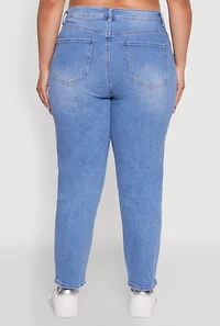 Womens Plus WAX High Waist Distressed Jeans, Blue,
