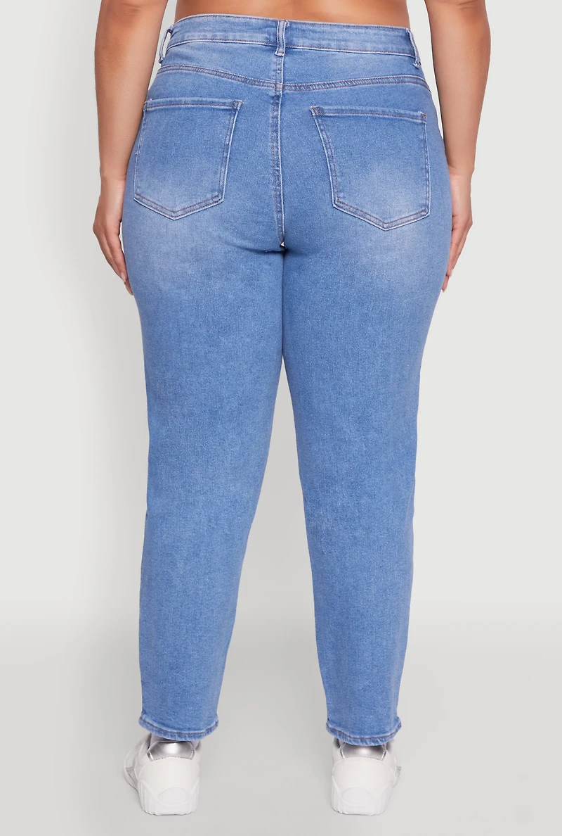 Womens Plus Size WAX High Waist Distressed Jeans, Blue, Size 14