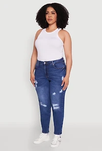 Womens Plus WAX High Waist Distressed Jeans, Blue,