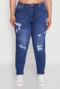 Womens Plus WAX High Waist Distressed Jeans, Blue,
