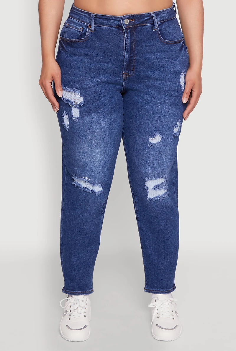 Womens Plus WAX High Waist Distressed Jeans, Blue,