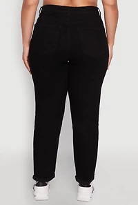 Womens Plus Size WAX High Waisted Distressed Mom Jeans, Black, Size 14