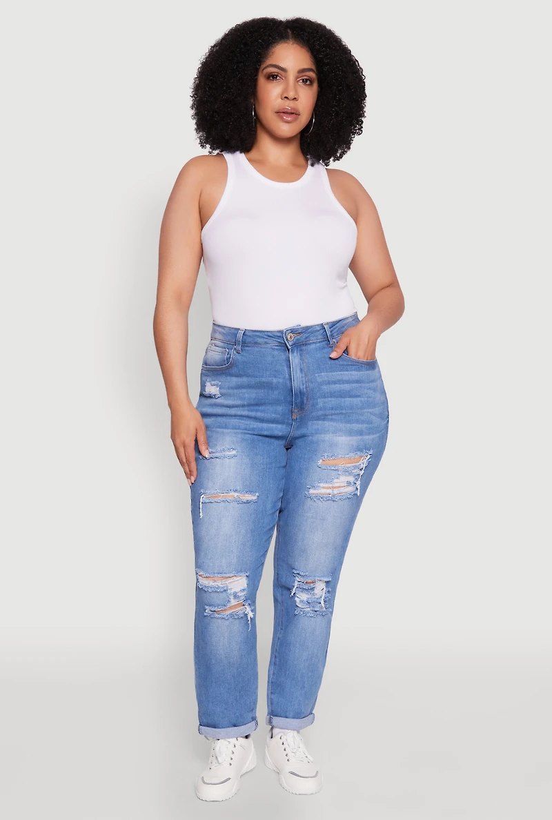 Plus WAX High Waisted Distressed Mom Jeans