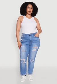 Plus WAX High Waisted Distressed Mom Jeans