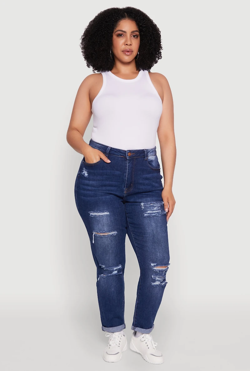 Plus WAX High Waisted Distressed Mom Jeans